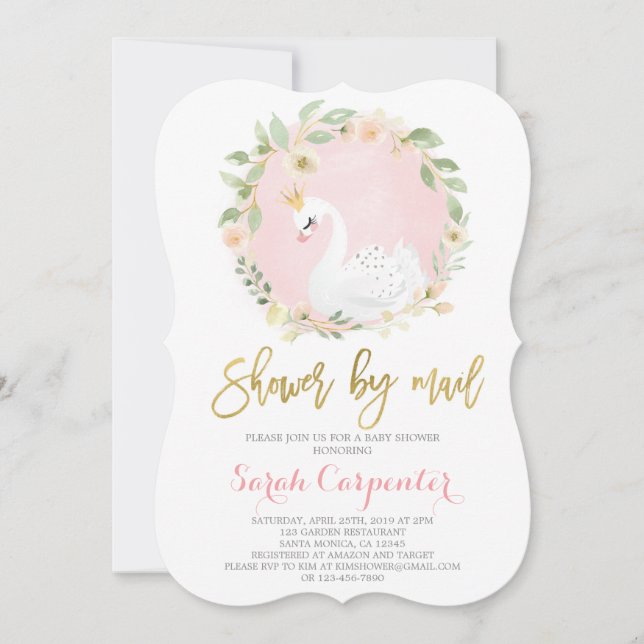 Swan baby shower by mail girl invitation (Front)