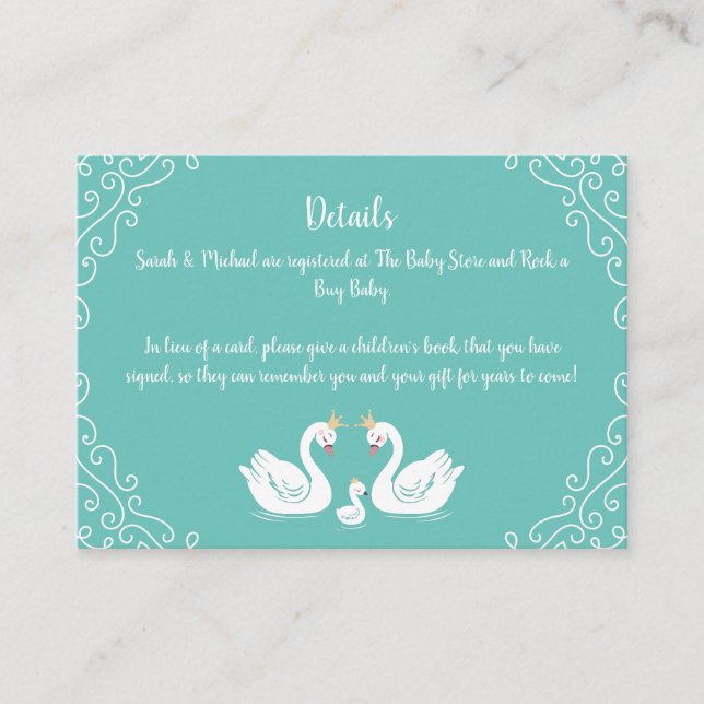 Swan Baby Shower Enclosure Card (Front)