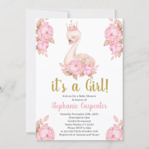 Swan Baby Shower Girl Invitation