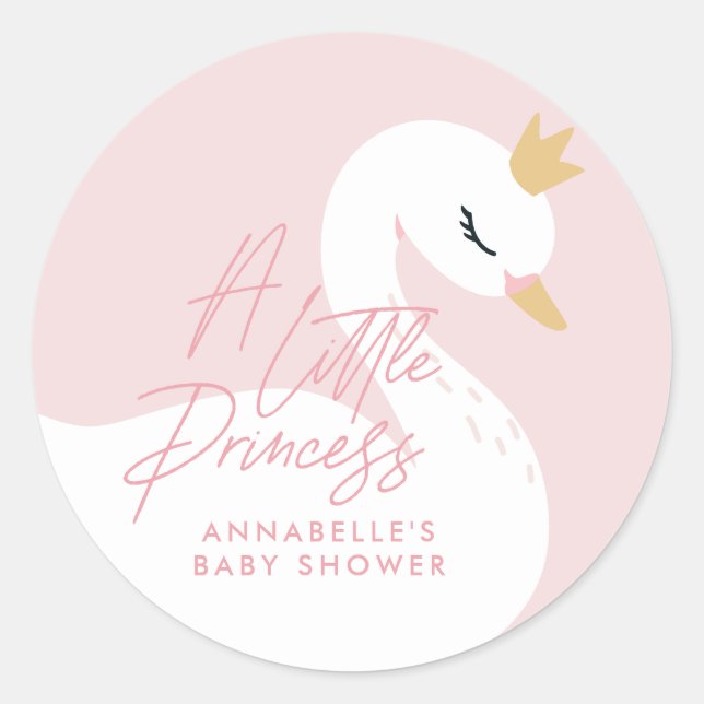 Swan baby shower girly pink aqua cute elegant classic round sticker (Front)