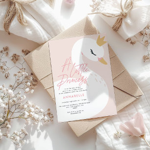 Swan baby shower girly pink aqua cute elegant invitation