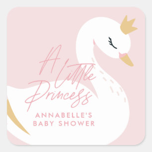 Swan baby shower girly pink aqua cute elegant square sticker