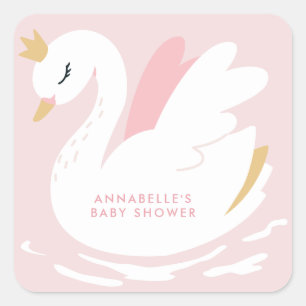 Swan baby shower girly pink aqua cute elegant square sticker