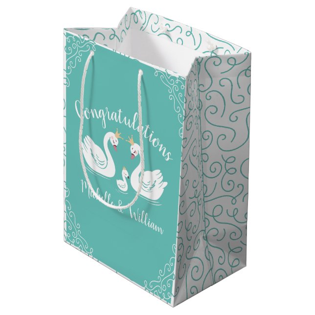 Swan Baby Shower Medium Gift Bag (Back Angled)