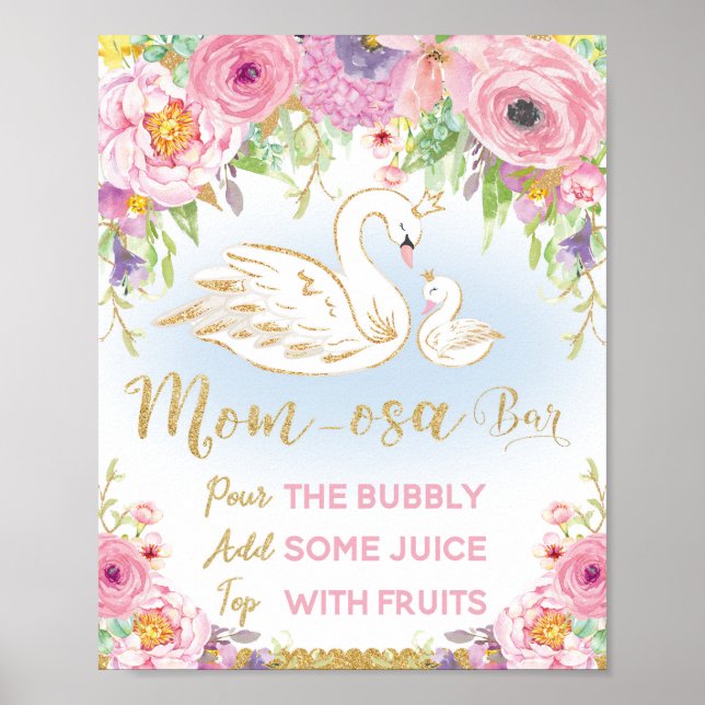 Swan Baby Shower Mom-osa Bar Sign Poster (Front)