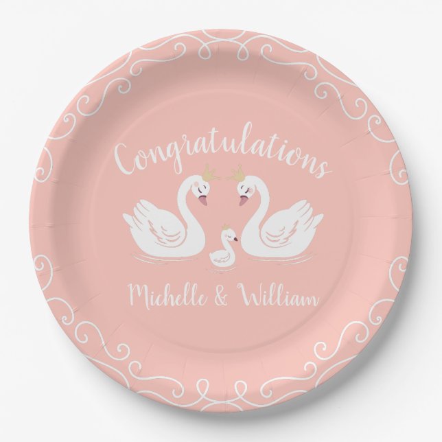 Swan Baby Shower Paper Plate (Front)