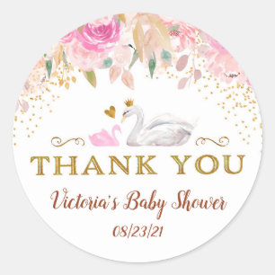 Swan Baby Shower Round Stickers for Favours