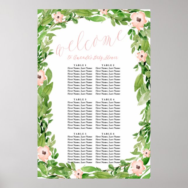 Swan Baby Shower Seating Chart | Pink (Front)