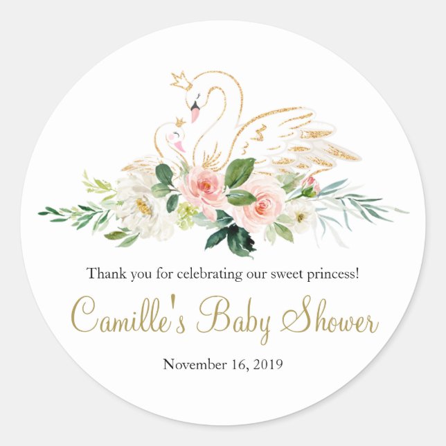 Swan Baby Shower Thank You Sticker (Front)