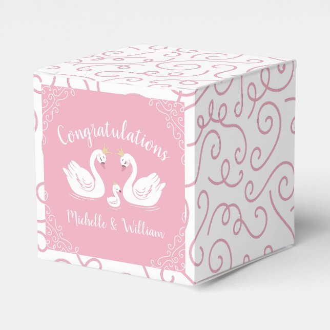 Swan Baby Shower Vintage Favour Box (Front Side)