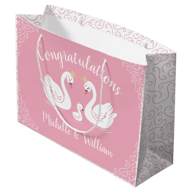 Swan Baby Shower Vintage Large Gift Bag (Back Angled)