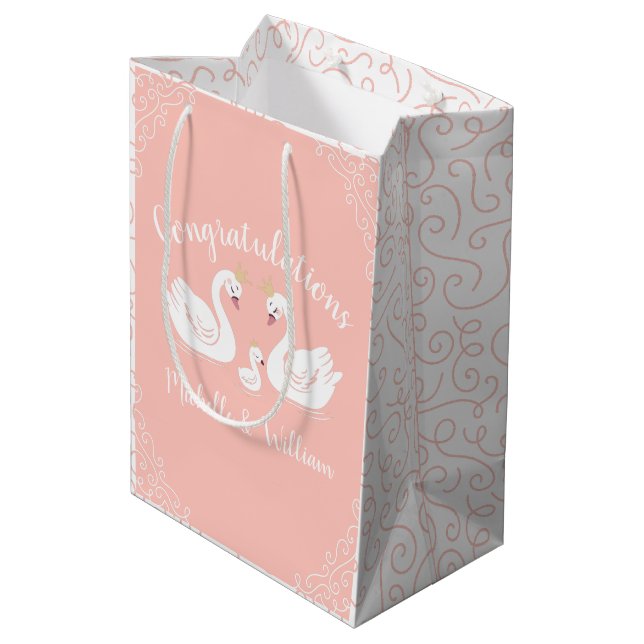 Swan Baby Shower Vintage Medium Gift Bag (Back Angled)