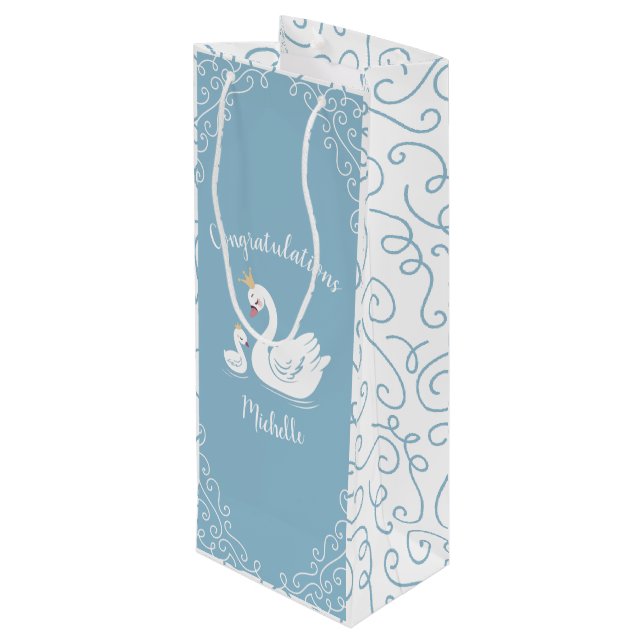 Swan Baby Shower Vintage Wine Gift Bag (Back Angled)
