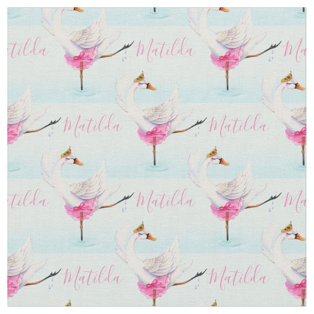 Swan ballet dancer custom name aqua pattern fabric (Close Up)