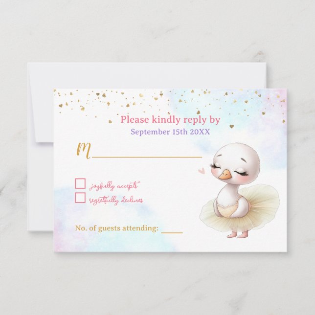 Swan Ballet Girl Baby Shower Response Card (Front)