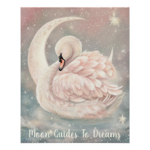 Swan bird baby sleeping on Moon Poster