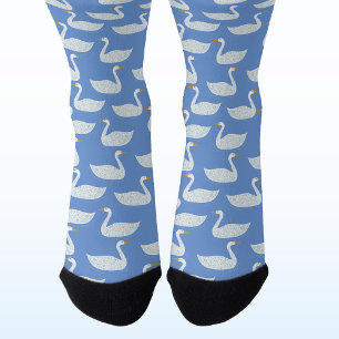 Swan Bird Pattern Blue Socks