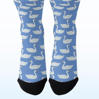 Swan Bird Pattern Blue Socks