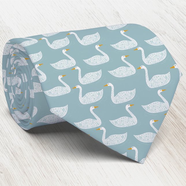 Swan Bird Pattern Light Teal Green Tie (Swan pattern neck tie for wildlife, nature and bird lovers)