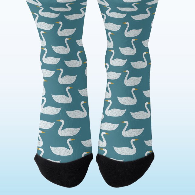Swan Bird Pattern Teal Green Socks (Swan pattern socks for farmers and bird lovers)