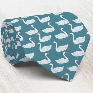 Swan Bird Pattern Teal Green Tie