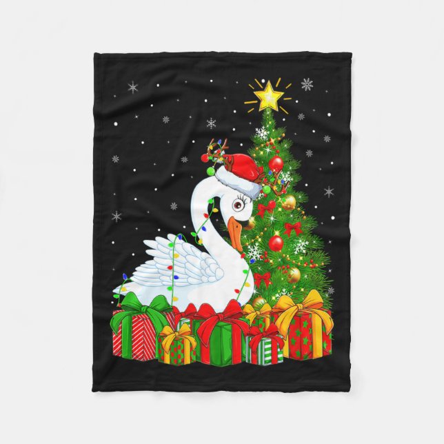 Swan Bird Xmas Holiday Santa Swan Christmas Tree  Fleece Blanket (Front)