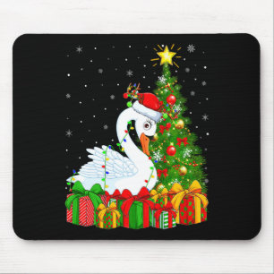 Swan Bird Xmas Holiday Santa Swan Christmas Tree Mouse Mat