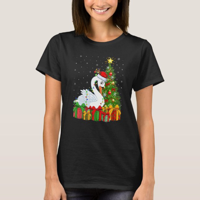 Swan Bird  Xmas Holiday Santa Swan Christmas Tree T-Shirt (Front)