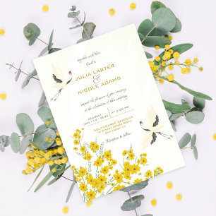 Swan Birds Paradise Soring Florals Wedding Invitation