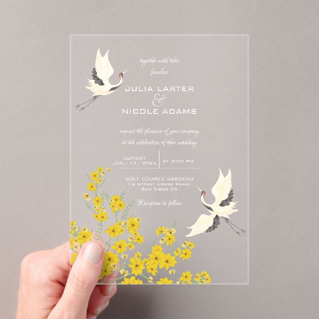 Swan Birds Paradise Spring Florals Wedding Acrylic Invitations (Insitu (Handheld))
