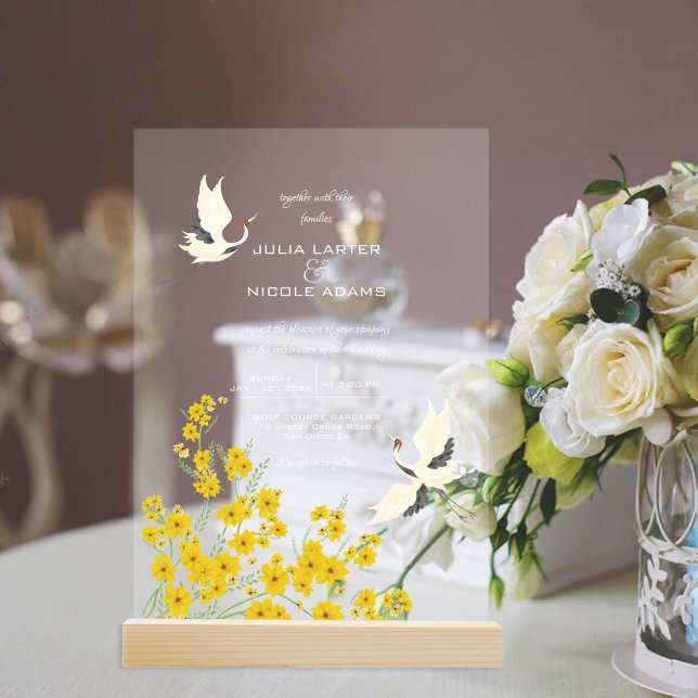Swan Birds Paradise Spring Florals Wedding Acrylic Invitations (Creator Uploaded)