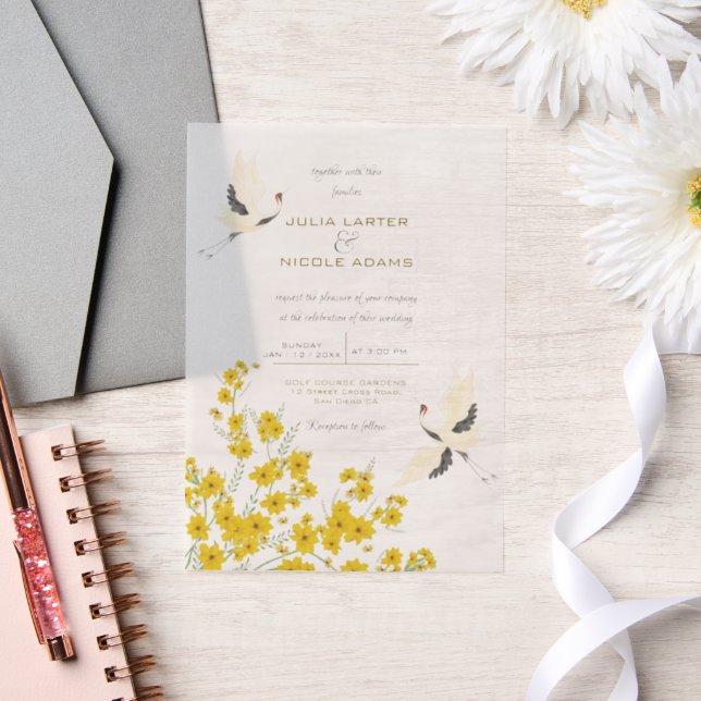 Swan Birds Paradise Spring Florals Wedding Vellum Invitations (Wedding)