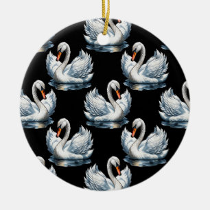 Swan Birds Pattern Design Ceramic Tree Decoration
