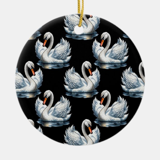 Swan Birds Pattern Design  Ceramic Tree Decoration (Front)
