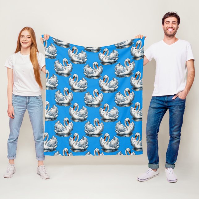 Swan Birds Pattern Design On Blue  Fleece Blanket (In Situ)