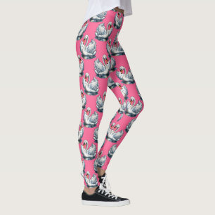Swan Birds Pattern Design On Blue  Leggings
