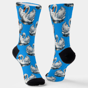 Swan Birds Pattern Design On Blue  Socks
