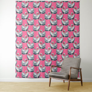 Swan Birds Pattern Design On Blue Tapestry