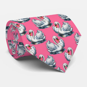 Swan Birds Pattern Design On Blue  Tie