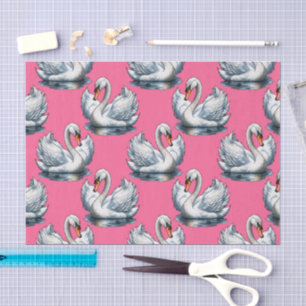 Swan Birds Pattern Design On Blue Tissue Paper