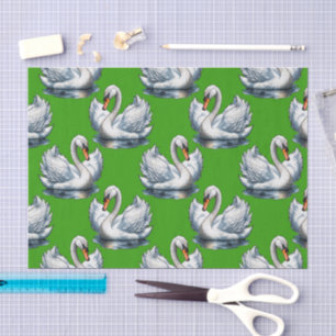 Swan Birds Pattern Design On Green Tissue Paper