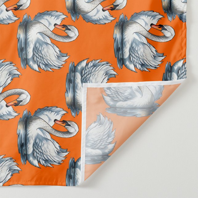 Swan Birds Pattern Design On Orange  Fabric (Creator Uploaded)