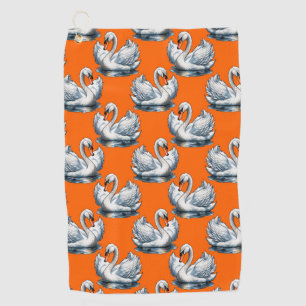 Swan Birds Pattern Design On Orange Golf Towel