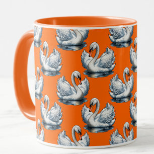 Swan Birds Pattern Design On Orange Mug