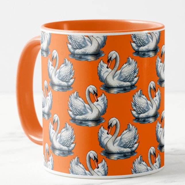 Swan Birds Pattern Design On Orange  Mug (Creator Uploaded)