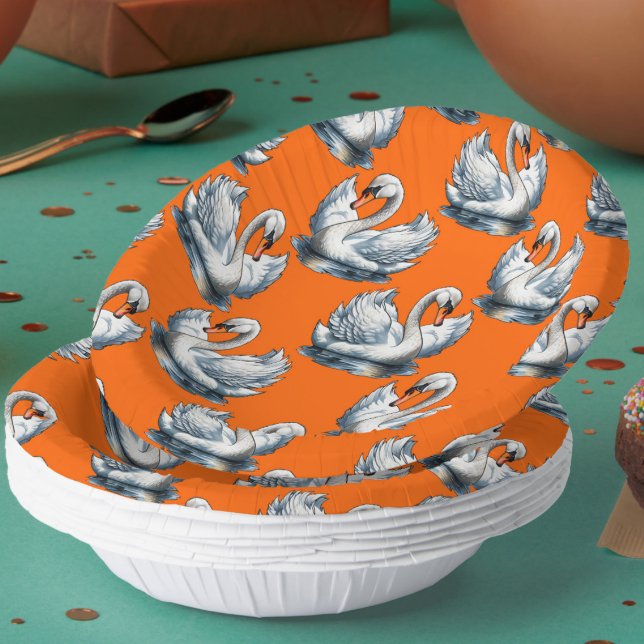Swan Birds Pattern Design On Orange  Paper Plate (Creator Uploaded)