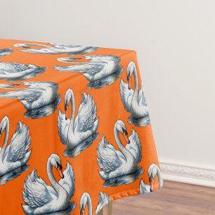 Swan Birds Pattern Design On Orange Tablecloth