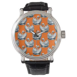 Swan Birds Pattern Design On Orange  Watch