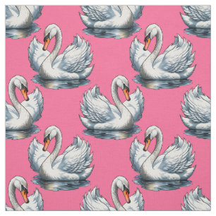 Swan Birds Pattern Design On Pink Fabric