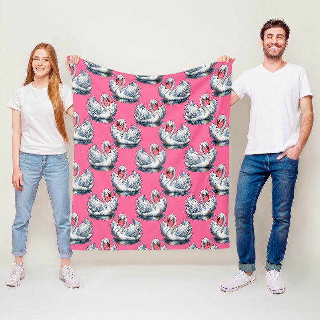 Swan Birds Pattern Design On Pink Fleece Blanket (In Situ)